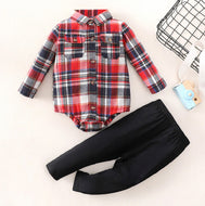 BABY BOYS PLAID BUTTON BODYSUIT