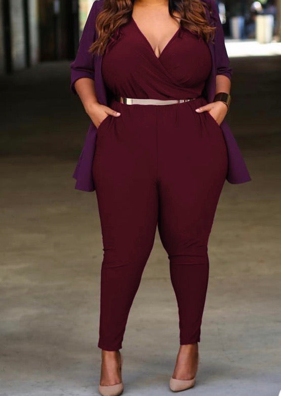 PLUS SIZE POCKET DESIGN JUMPSUIT