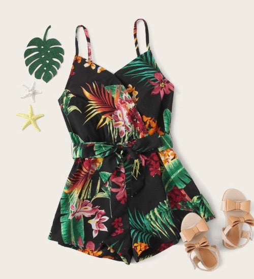 GIRL SHIRRED BACK TROPICAL PRINT